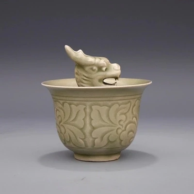 

Song Yaozhou Kiln Carved Dragon Peony Pattern Faucet Cup Antique Porcelain