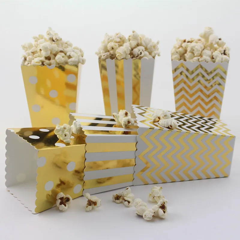 

360pcs/lot Foil Gold and Silver Mini Popcorn Boxes Candy box birthday party popcorn boxes bag for Party favor for wedding Party