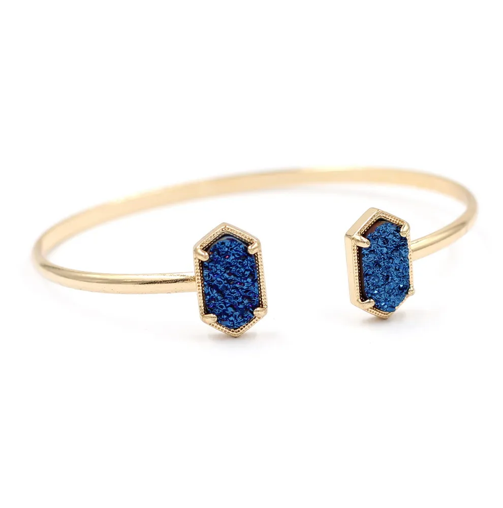 Новинка! Медные маленькие овальные браслеты из полимера, Druzy браслеты с мраморным камнем - Окраска металла: Gold blue