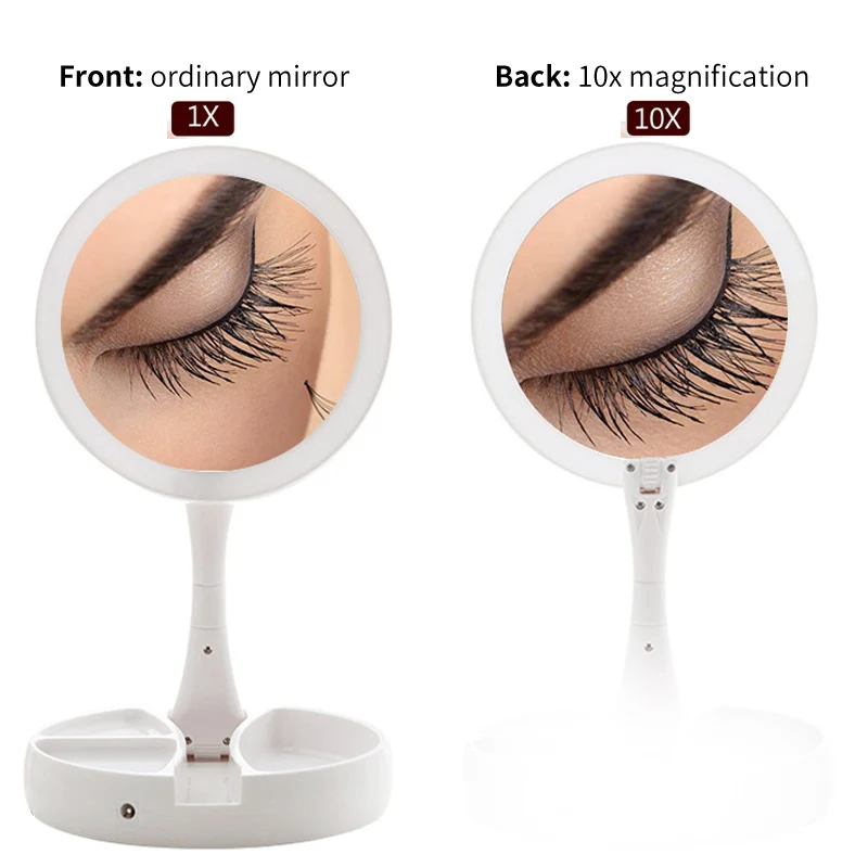 21 LEDs Lighted Folded 10X Magnifying Makeup Mirror USB  Desktop Double sided Cosmetic Touch-ups Luminous Folding Lamp Mirror (2)