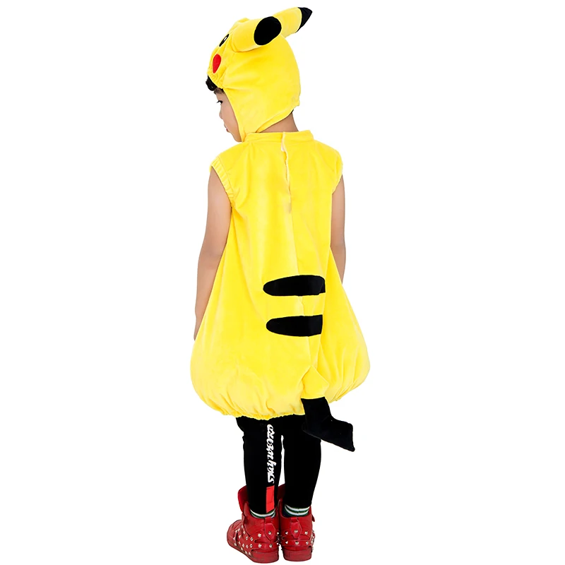 Kids Yellow Pokemon Pikachu Kigurumi Cartoon Onesie Flannel Pajamas One Piece Sleepwear Cosplay for Halloween Jumpsuit Boy Girl