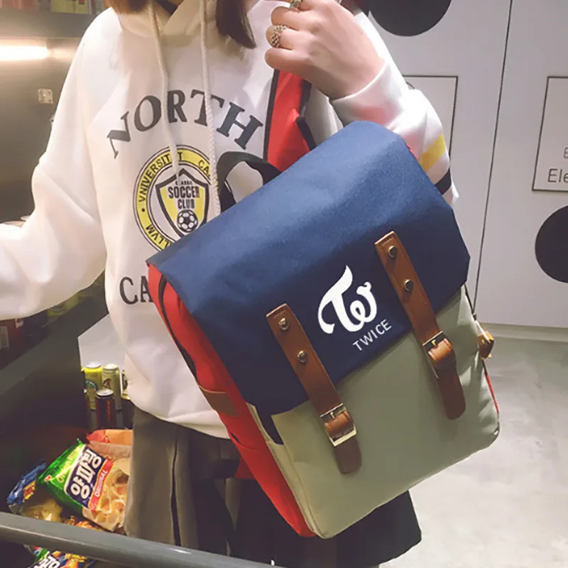

TWICE combination multi-color optional canvas bag and leisure backpack Personality printing student bag