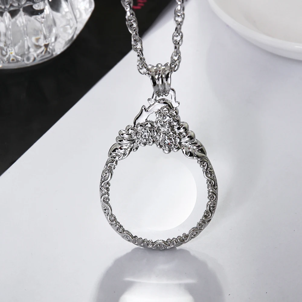 

Magnifying glass for reading Magnifying glass necklace women's fashion Owl pendant Rhodium with crystal Magnifier necklace