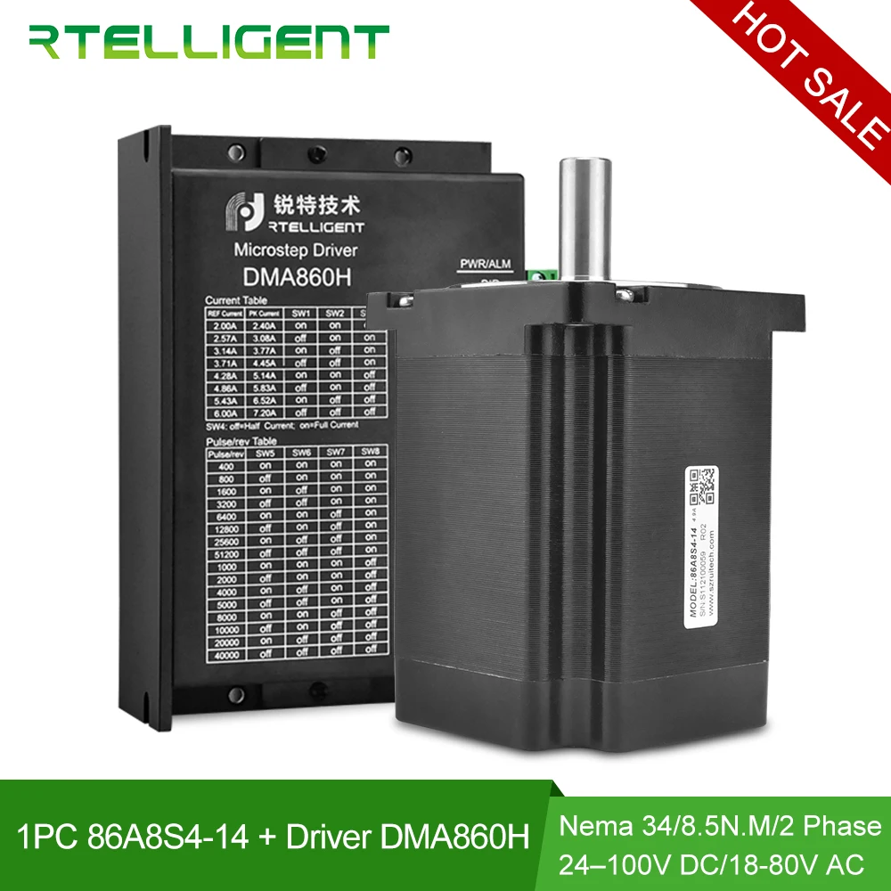 Kopen Nema 34 Dia14mm 4 lood 8.5NM 6.0A Stappenmotor Stappenmotor met DMA860H Stappenmotor Driver DC Motor Driver stepper CNC Kit