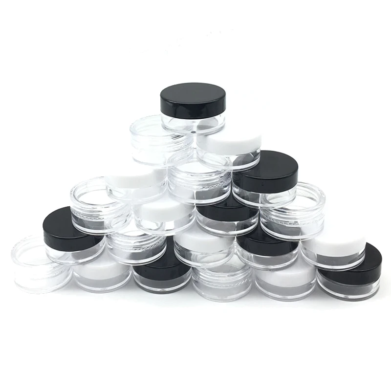 

50Pcs 2 Gram Jar Make Up Jar Cosmetic Sample Empty Container Plastic Round Lid Small Bottle with Black White Clear Cap