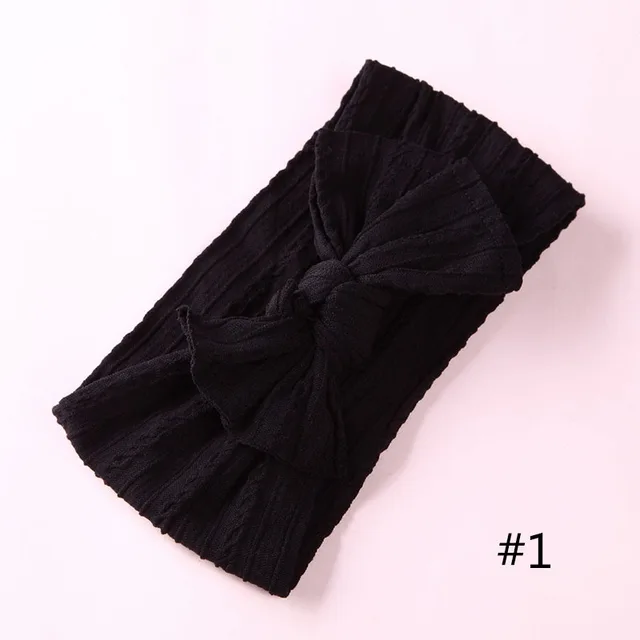 1PCS New Braid Nylon Bow Headbands,Cable Knit Solid Wide Nylon Headbands Turban, Baby Girls Head Wrap Hair Accessories 27 colors A2NSNSFB-9568-1