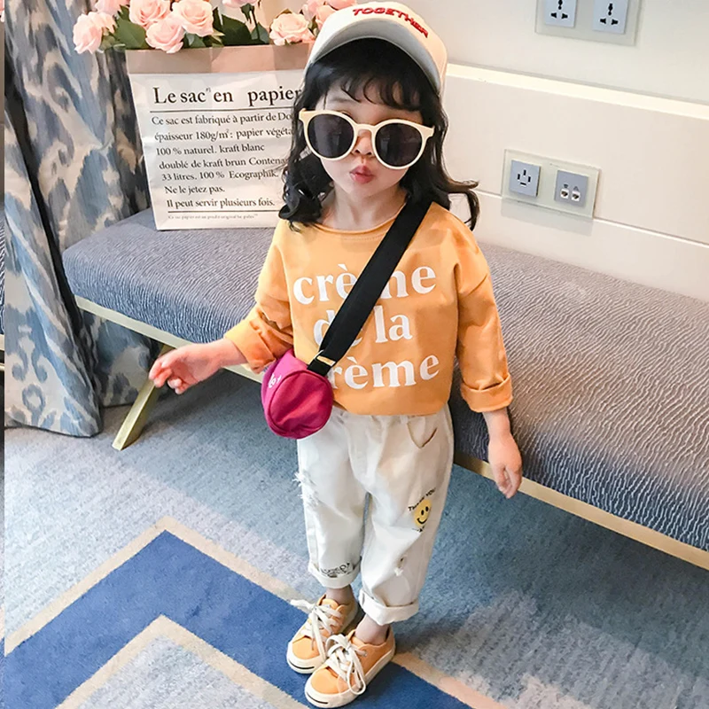 

Children's Girls English Letter T Loose Korean Tops Children's Wear For Hight 80cm-130cm