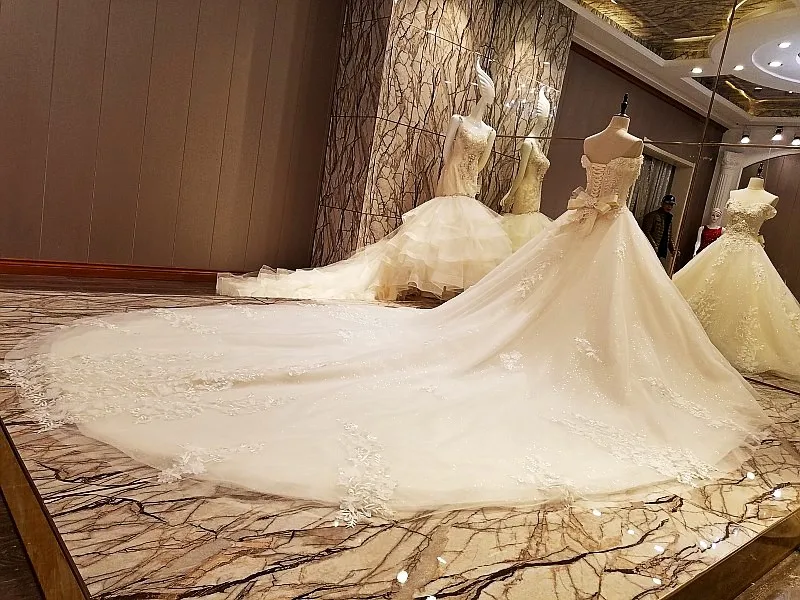 LS95678 белое платье свадебное шампанское свадебное платье роскошный бисером корсет обратно возлюбленной Линия аппликаций свадебное платье свадебные реальные фотографии