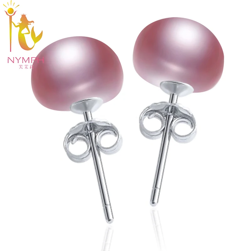 

[NYMPH]Natural Pearl Earrings 925 -Sterling- Silver Jewelry Real Freshwater Pearl Stud Earrings Engagement Party Purple[E25303]