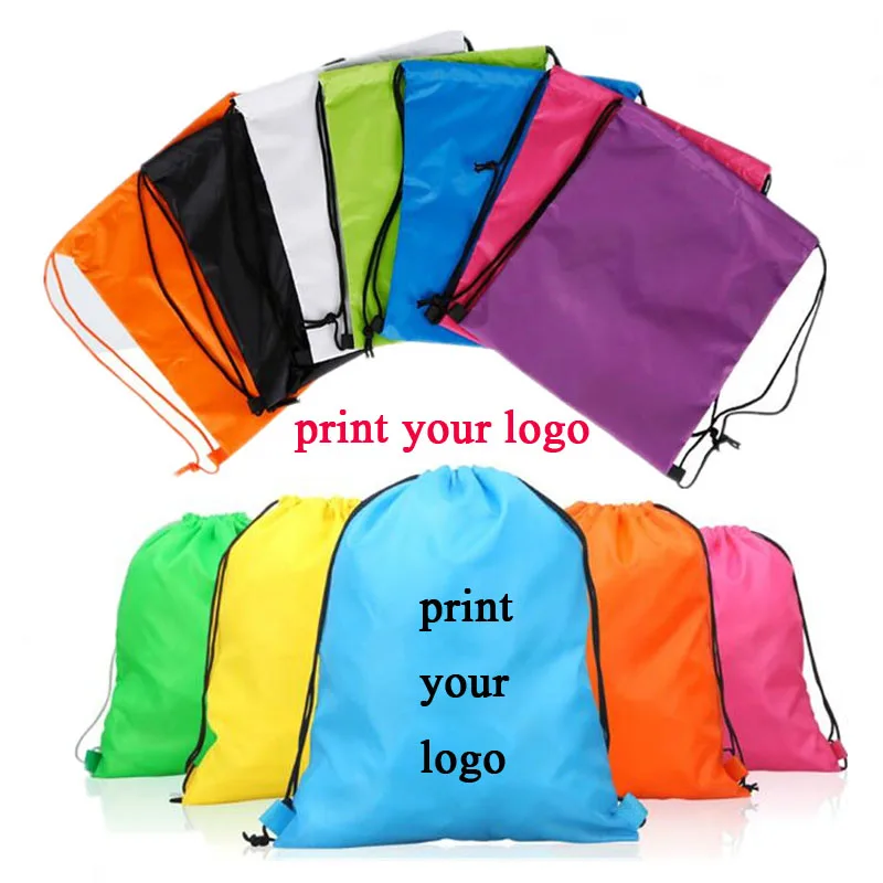 

100pcs Custom logo bags high quality material 210D polyester drawstring backpack make logo bgs print logo black bags