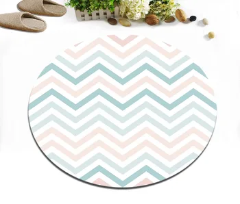 

Indoor Round Children's Room Floor Area Rug Living Room Carpets Bathroom Non-Slip Cushion Door Mat Concise Style Serrated Stripe