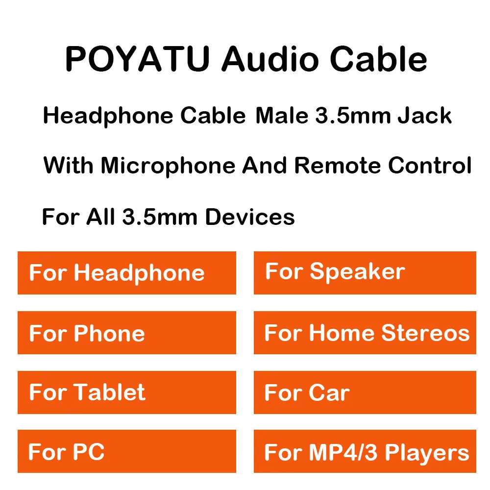 POYATU 3.5 Male Audio Aux Cable For Jabra REVO Wireless MOVE Wireless REVO Corded VEGA Headphones Cable With Mic Volume Control  (10)