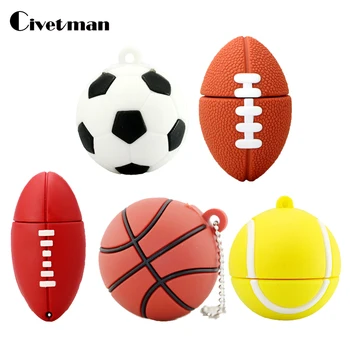 

Pendrive Football Sports USB Stick 8GB 16GB 32GB 64GB Cartoon Basketball Flash Drive USB 2.0 Flash Memory Disk Pen Drive 128GB