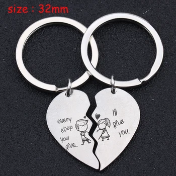 

Lover Exclusive Heart Keychain Engraved Every Step You Give I'll Give You For Lovers Heart Puzzle Gift Stick Figure Lover