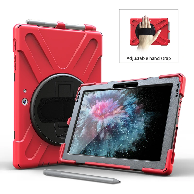 

For Microsoft Surface Go 10.1' Tablet Heavy Duty Silicone Hard Cover kickstand design Hand bracel Shockproof Kids Protector Case