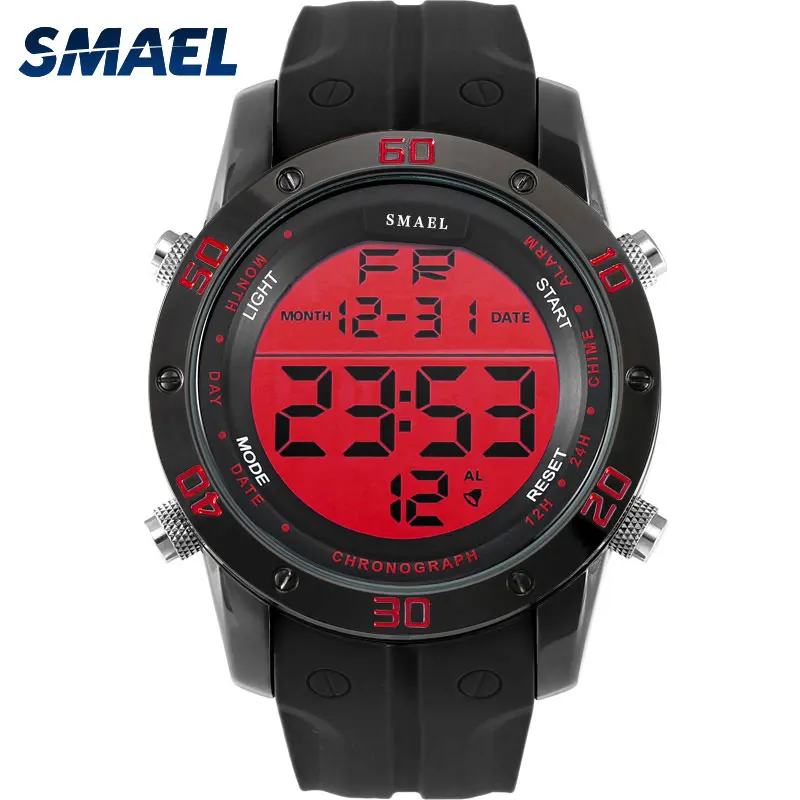 SMAEL, цифровые наручные часы, большой светодиодный, спортивные часы для мужчин, стеклянные часы, 1145, relogio masculin, мужские наручные часы, водонепроницаемые часы - Цвет: Red