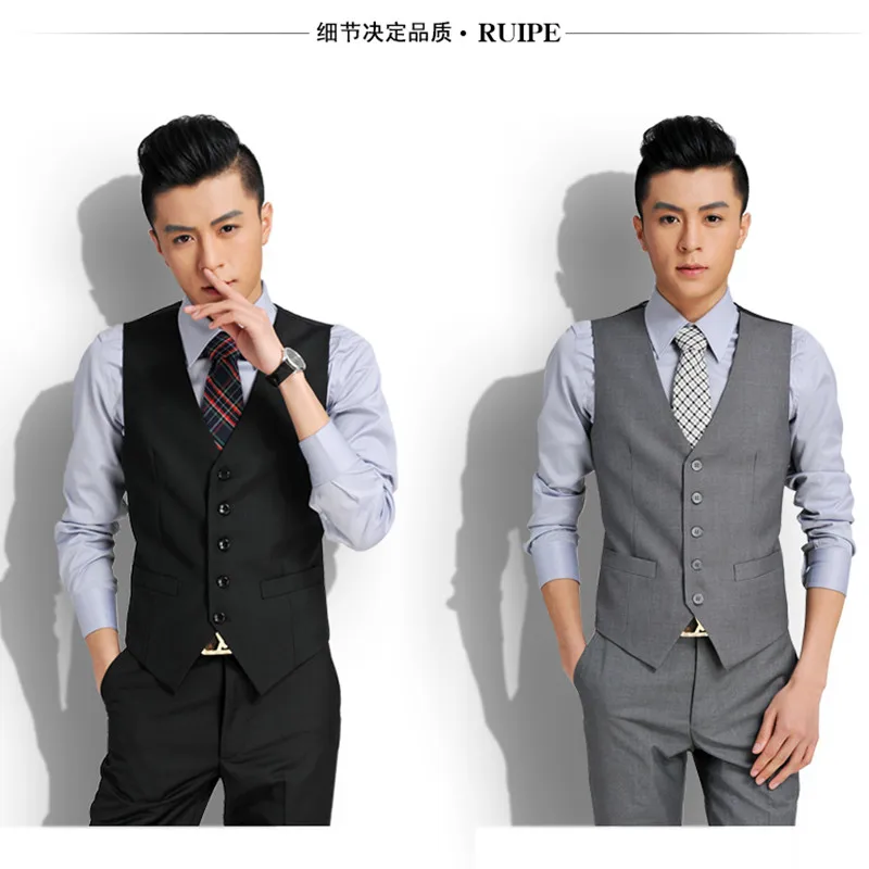 Pure Cot High-quality Goods High-end Wedding Dress and Groom Pure Color Suit Vest Men / Black Grey
