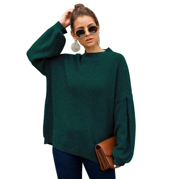 

Echoine Autumn winter women's sweater new three-color lantern sleeves short loose pullover ladies knitting sweater Long