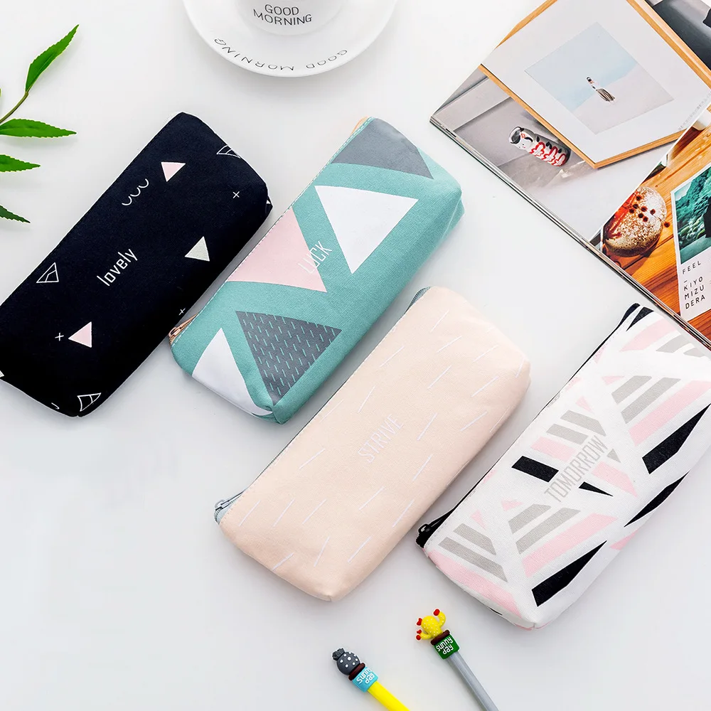 

Cute Pencil case Student Pencil bag canvas Pencilcase Small fresh geometry School Supplies Stationery Kawaii Girls Pencil box