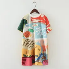 Новая модная летняя женская футболка с рисунком еды повседневные футболки с коротким рукавом и круглым вырезом свободные длинные футболки футболка с узором в стиле граффити Топы