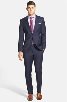 

New Arrivals Two Buttons Dark Blue Groom Tuxedos Peak Lapel Groomsmen Best Man Suits Mens Wedding Suits (Jacket+Pants)