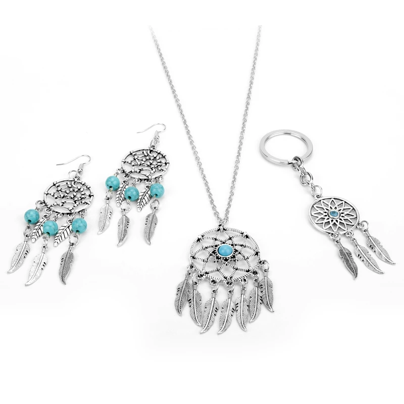 MQCHUN Dream Catcher Necklace Jewelry Vintage Leaf Tassel Earrings