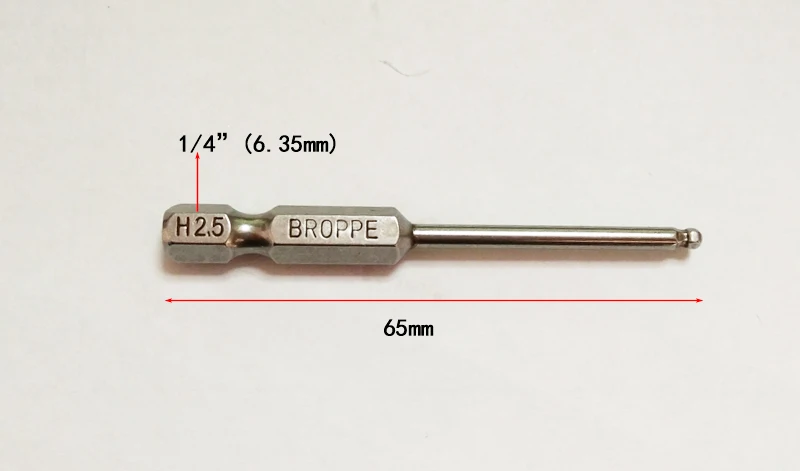 10 шт./компл. 1/4 "65 мм H2.5 шаровой головкой Шестигранная отвертка бит S2 Магнитная электродрель Шестигранная отвертка головы Мощность драйвер