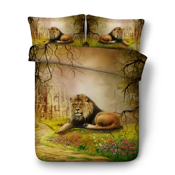 

kid 3d bedding old castle and lion bedspread single twin double full queen king cal king comforter duvet cover 3/4pcs home decor