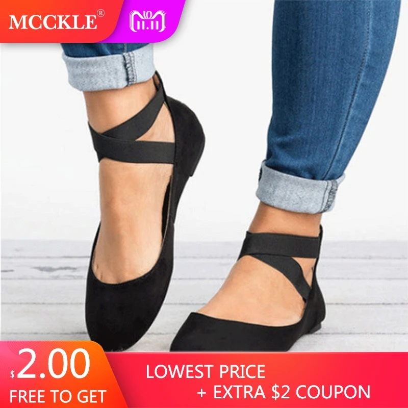 

MCCKLE Women Plus Size Casual Ballet Flats Autumn Female Flock Zipper Shallow Elastic Band Flat Shoes Ladies Leisure Footwear