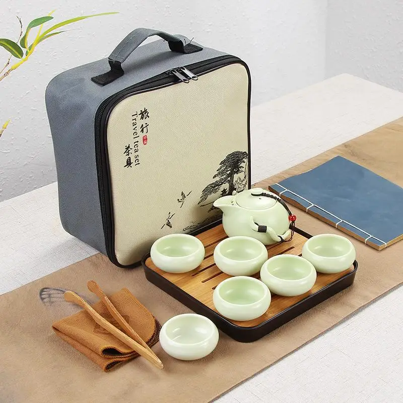

Chinese Kung Fu Tea Set Bone China Teaware Sets Ceramic Portable Porcelain Service Gaiwan Tea Cups Of Tea Ceremony With Bag