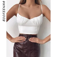 BOOFEENAA, с рюшами, с открытой спиной, на шнуровке, белый сексуальный короткий топ, лето, на тонких бретелях, женские кофточки и майки, C76-I84