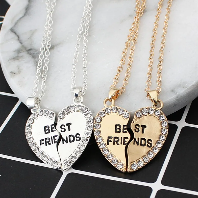 

2019 New Fashion alloy Crystal Heart Necklace Best Friend Necklaces Pendants For Women Love English Pendant 2pcs/set