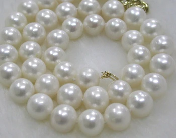 

noble women gift 17-19INCH GOLD CLASP HUGE stunning 10-11mm perfect round white freshwater pearls necklace