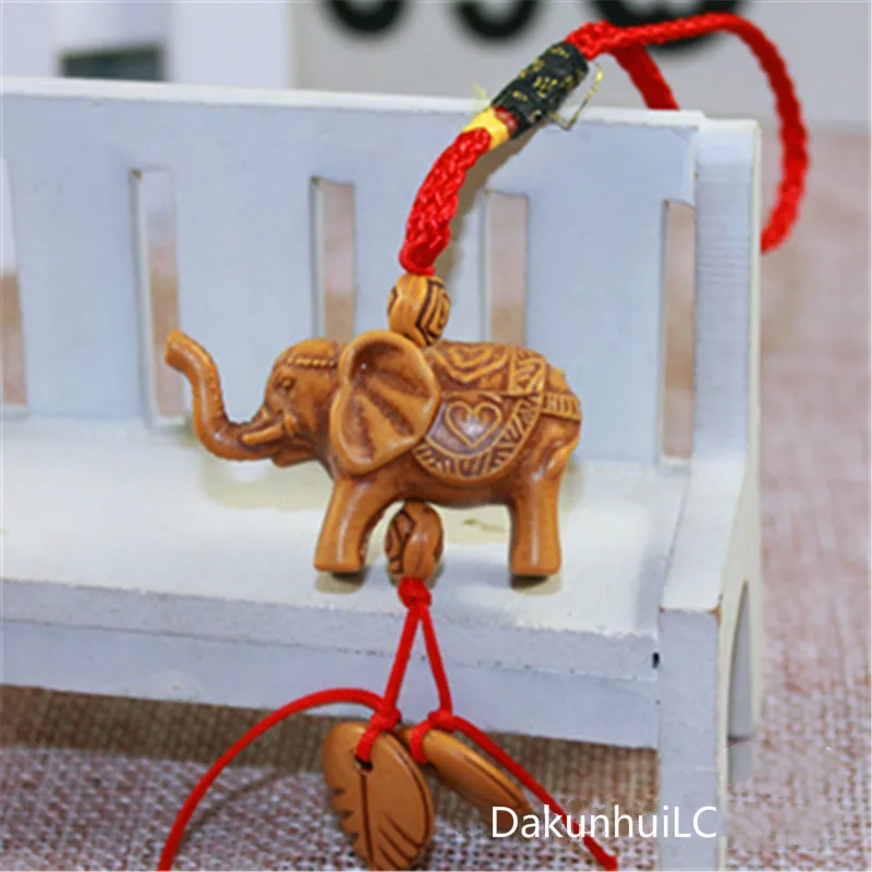 

Lucky Elephant Carving Wooden Pendant Keychain Key Ring Chain Evil Defends Gift