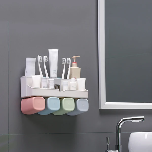 

Newly Large Capacity Toothbrush Holder Wall Mount Storage Rack with Automatic Toothpaste Dispenser MK