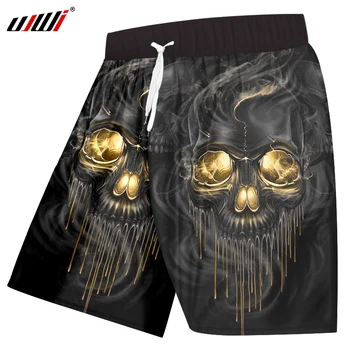 

UJWI Unisex 3D Shorts Print Smoking Skull Casual Shorts Breathable Summer Men's Bodybuilding Short Trousers Large Size 5XL
