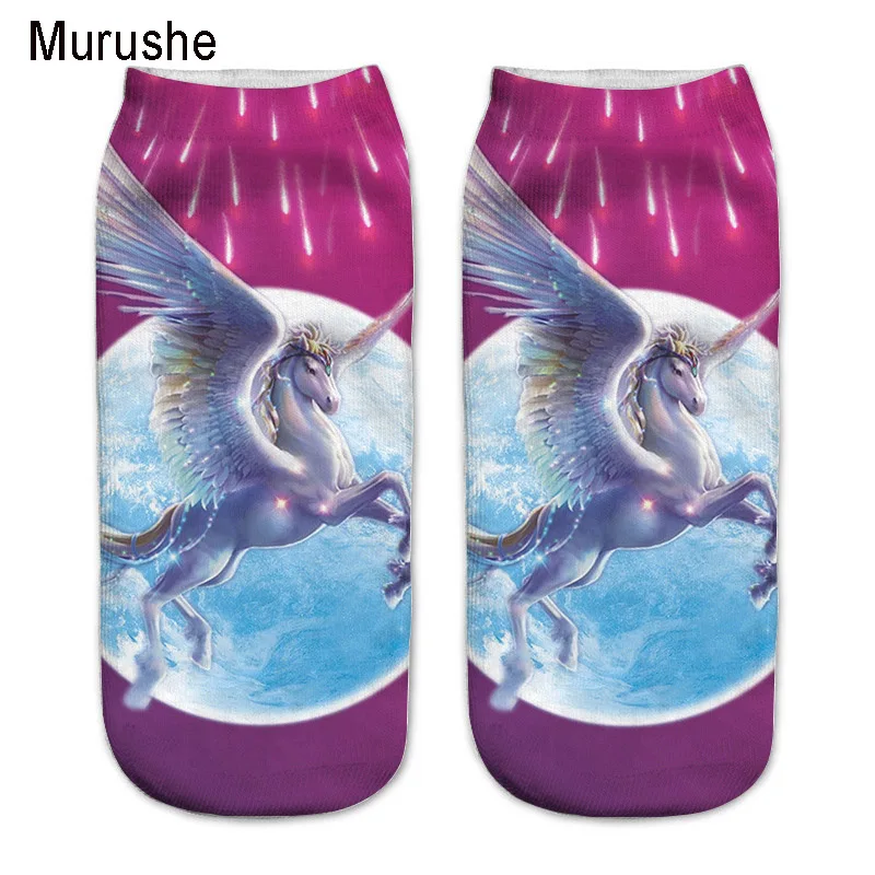 Murushe Harajuku 3D принтом Единорог Носки для девочек Для женщин Kawaii ботильоны Licorne Chaussette