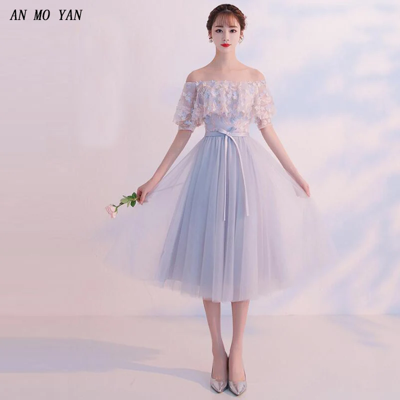 

2018 AN MO YAN High Quality New Women's Lace Dress Sexy Word Shoulder Fashion Tulle Stitching Harajuku Slim Sister Party Costume