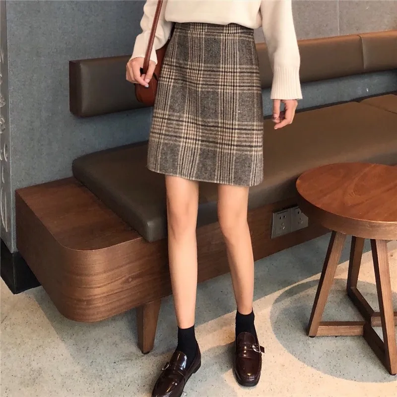 Женские юбки в клетку в стиле ретро с высокой талией длиной до колена, трапециевидная Женская юбка в стиле Харадзюку, корейский стиль, для отдыха, весна-осень, трендовая Женская юбка