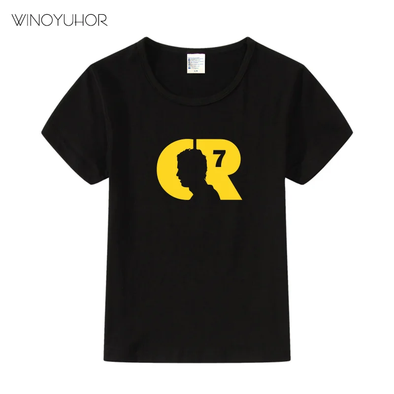 Kids CR7 Cristiano Ronaldo Print T-shirt Clothes Summer Casual Short Sleeve T Shirt Boys Girl Football Tshirt Cool Tee Tops - Цвет: Black