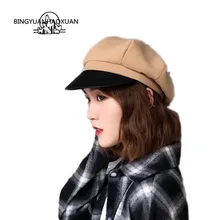 Высококачественная кепка газетчика для женщин Шапки осень/зима женский берет однотонная шерстяная, фетровая шляпа Женская армейская Кепка
