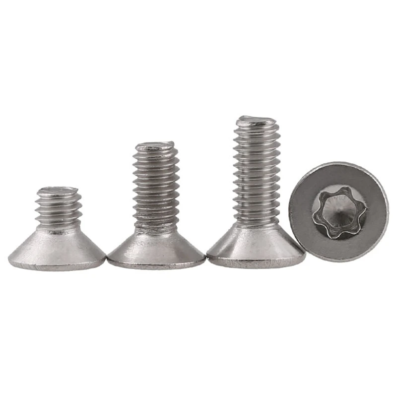50PCs SUS304 M2,M2.5,M3,M4 stainless steel flat head torx machine security screw 