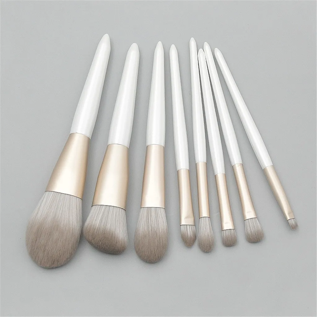 

8 Pcs High-end Pearl White makeup brush kit soft synthetic head wood handle brushes fan flat brush set for women facial #DI5