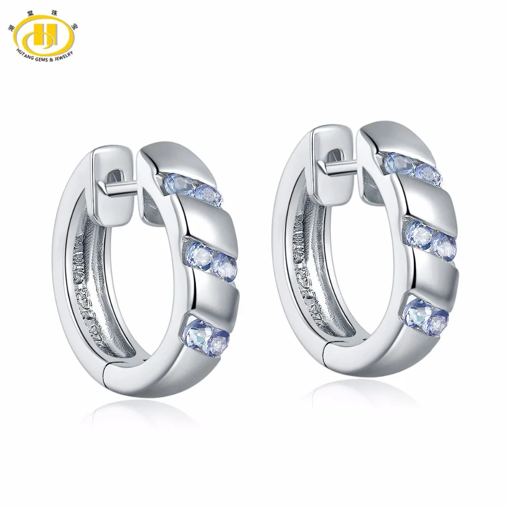 Женские серьги кольца Hutang из натурального танзанита серебро 925 пробы|hoop earrings|gift giftsfashion jewelry |