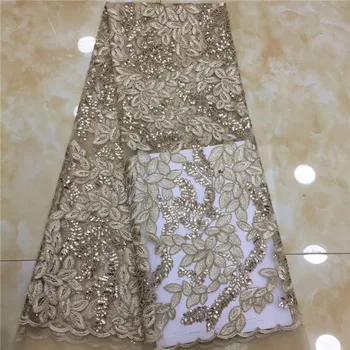 

Champagne Gold Sequins Net Tulle Lace Fabric 2019 Latest High Quality Wedding Laces Nigeria Embroidery Mesh Guipure Laces Fabric