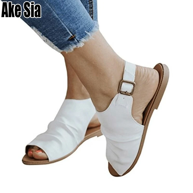 

Ake Sia Fashion Beach Sandalias Women Female Casual Open-Toe Buckle Back Strap Flat Slippers Sandals Babouche Slides Shoes A259