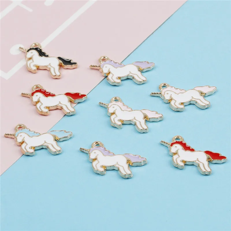 

High Quality 10PCS Alloy Mini Enamel Unicorn Floating Charms Pendants for Necklace Earring Bracelet DIY Jewelry Findings Making