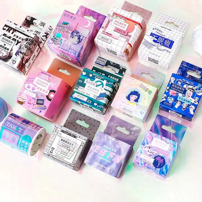 

Creative DIY Cute Vaporwave Washi Tape Set Lovely Decorative Adhesive Tape Lovely Masking Tape For Decoration Korean Stationery