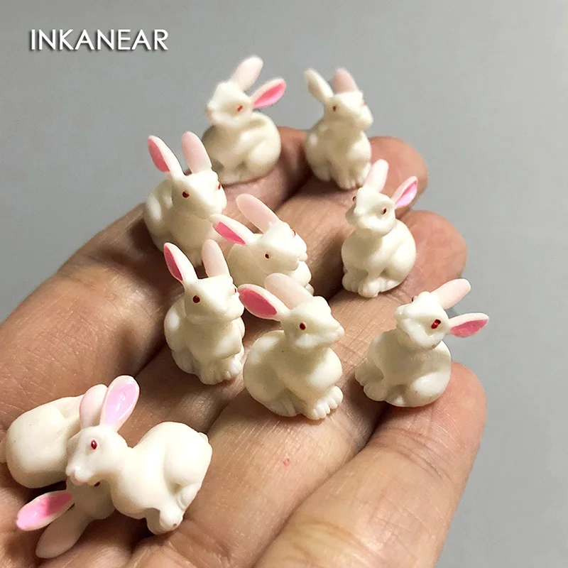 10pcs Cute Mini Rabbits Figurine Animal Model Miniature Fairy Garden