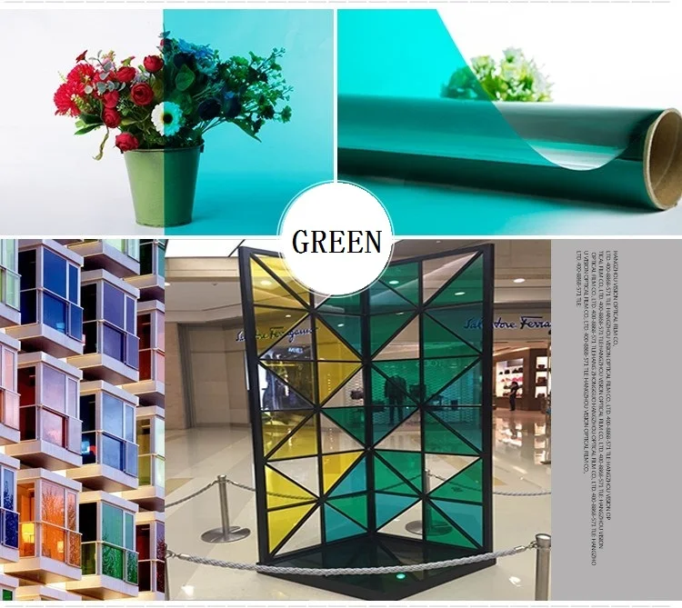 Цветная декоративная пленка для стекла, защита от солнца, мембрана, синий, желтый, зеленый, красный, Двухцветные прозрачные наклейки на окна